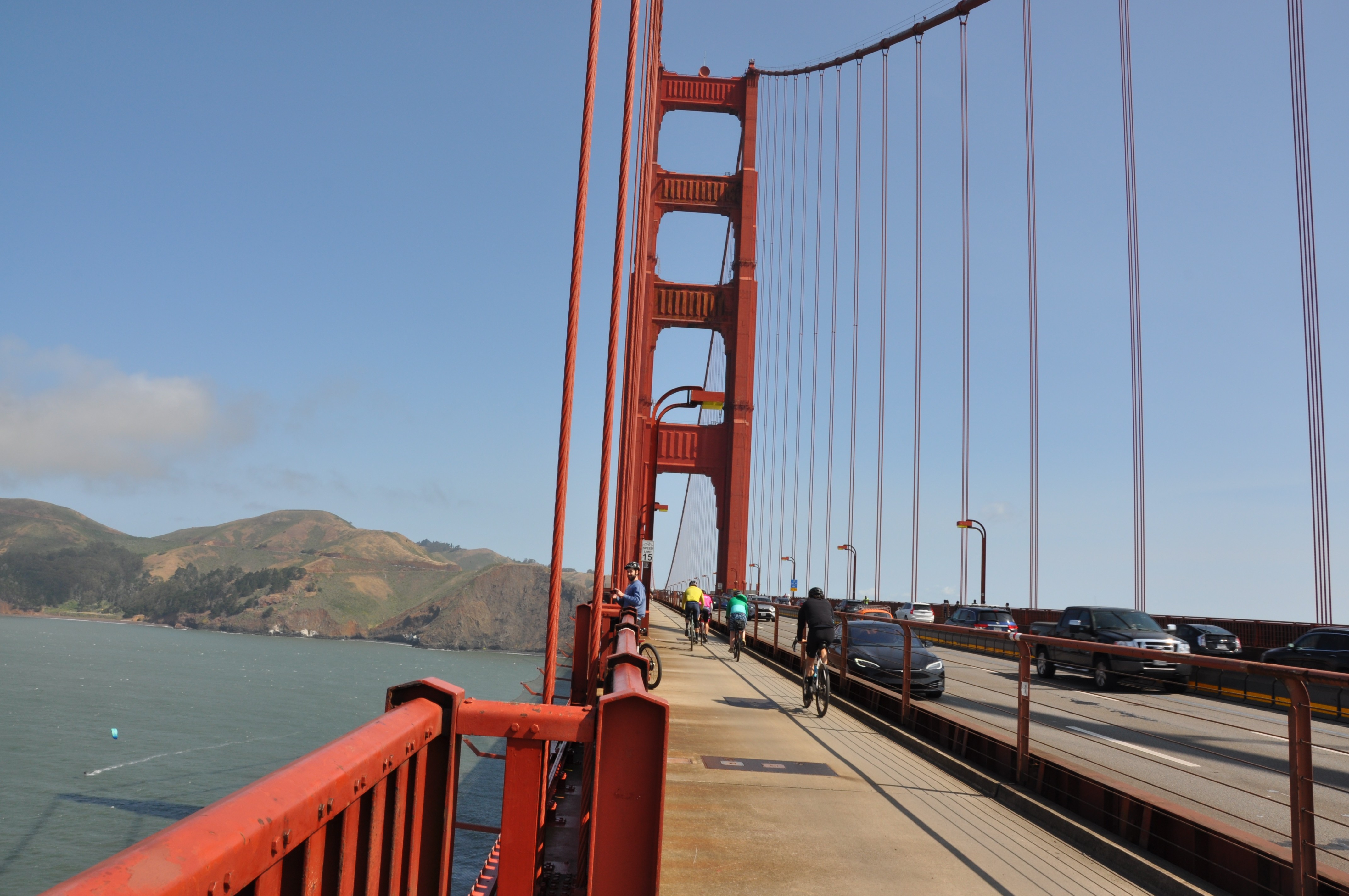 Crossing the Golden Gate Bridge.