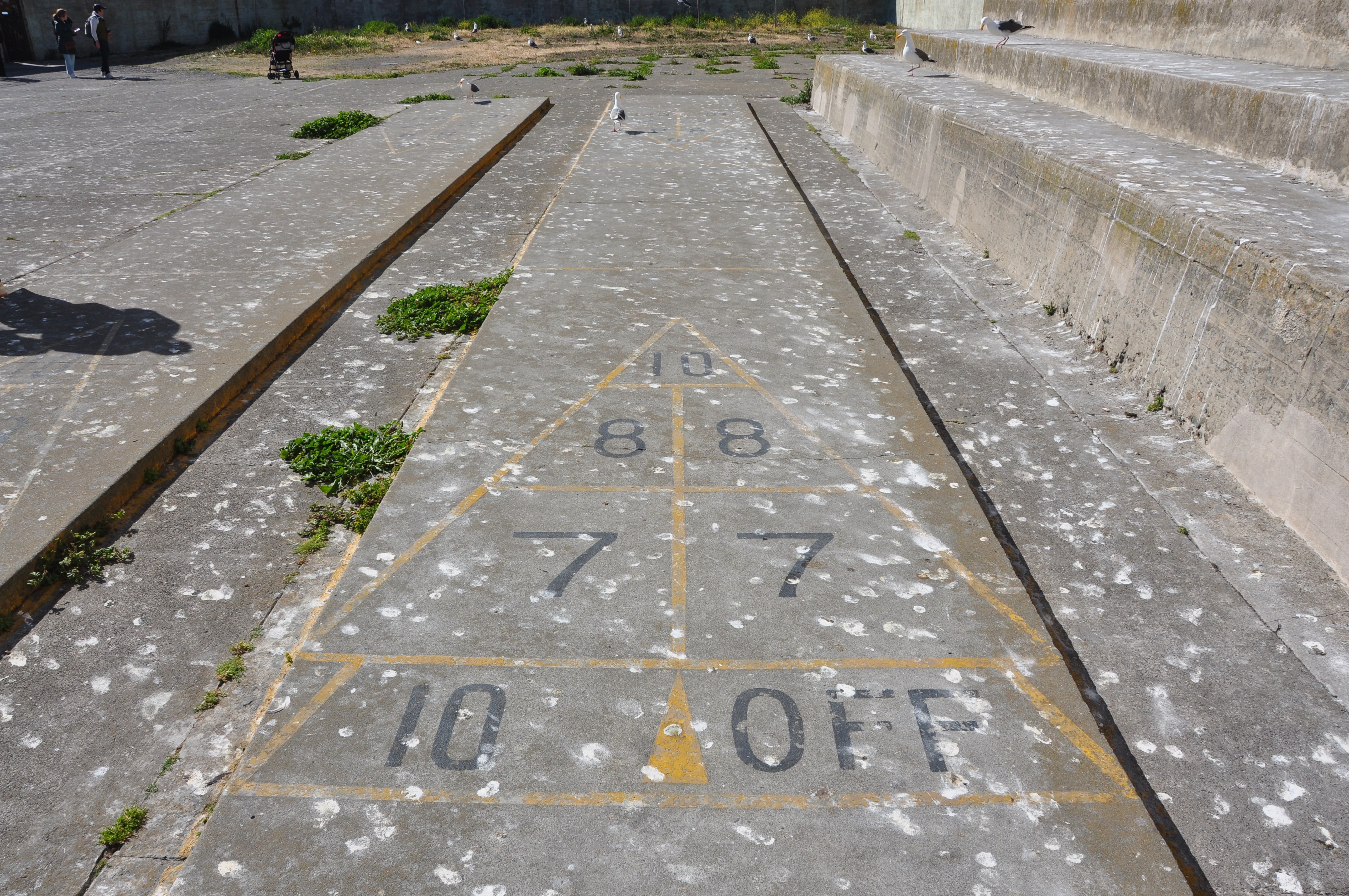 The shuffleboard court in the Recreation Yard.